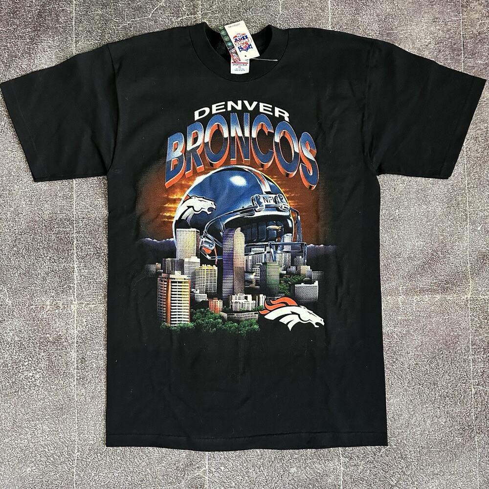 NWT Men's Vintage 90's True Fan Denver Broncos Black Skyline T Shirt Tee Sz M